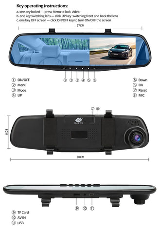 Dashcam 1080p+ Caméra de recul